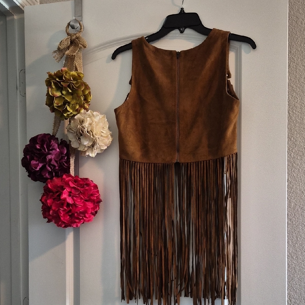 Brown Suede Fringe Top